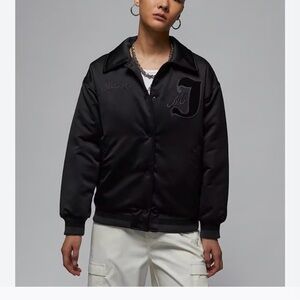 Jordan Women’s Varsity Black Satin Bomber Jacket Size Medium NWT